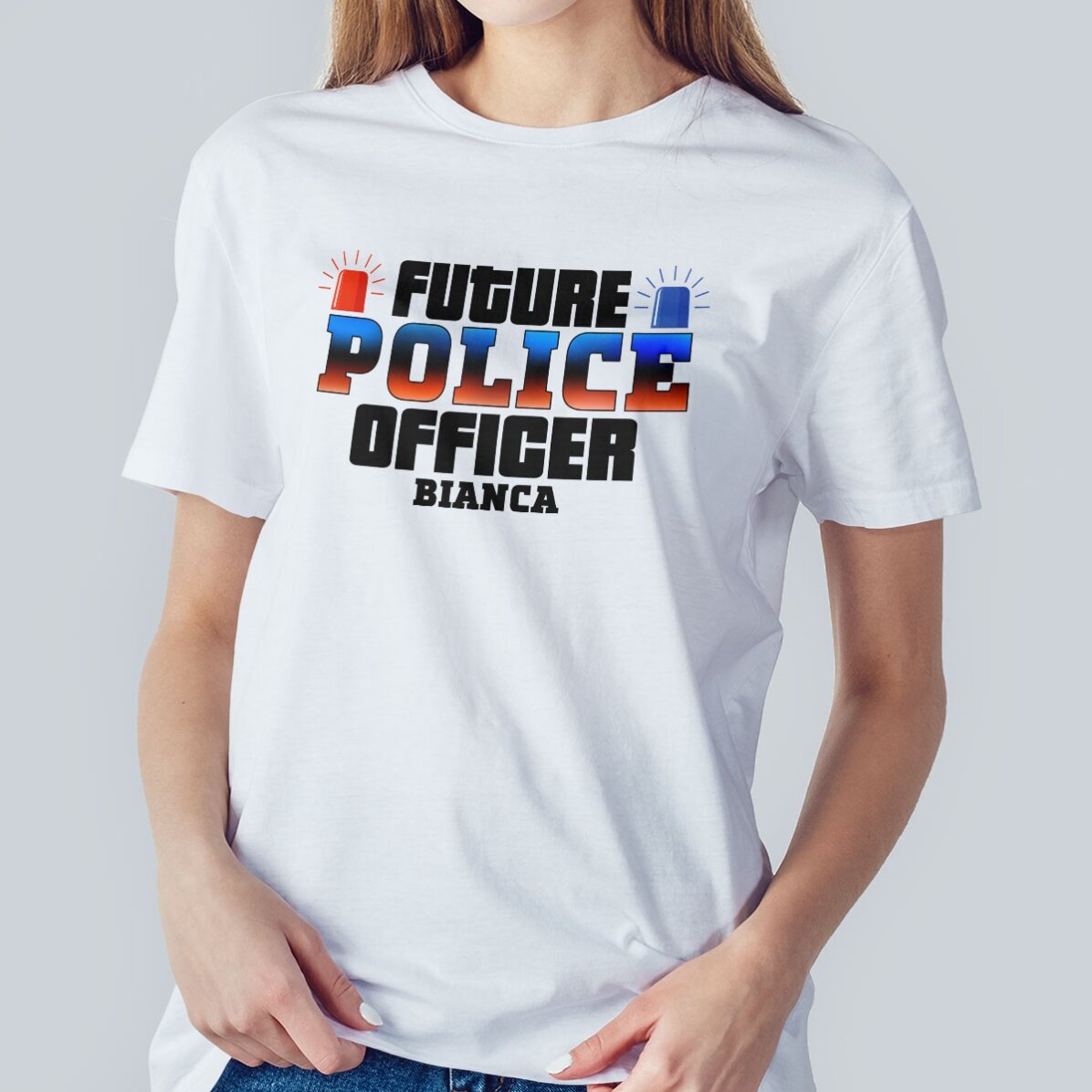 Camiseta de algodón personalizada con el texto «Future police officer»