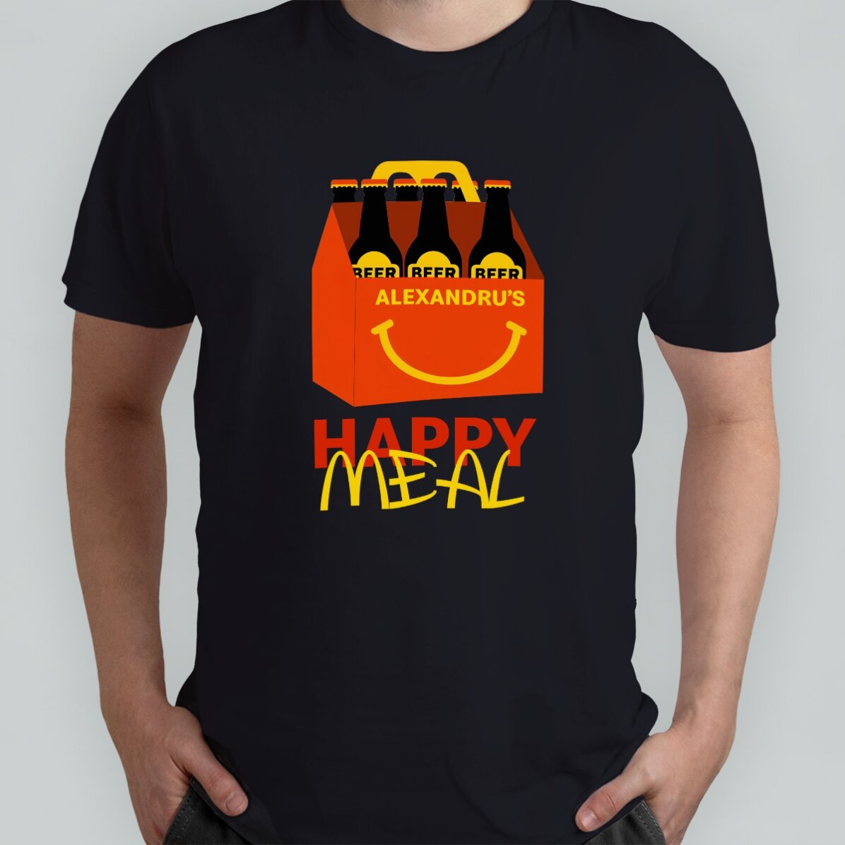 Camiseta de algodón personalizada con texto: «Happy beer»