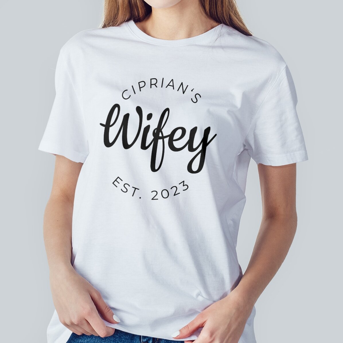 Camiseta de algodón personalizada con texto - Hubby & Wifey
