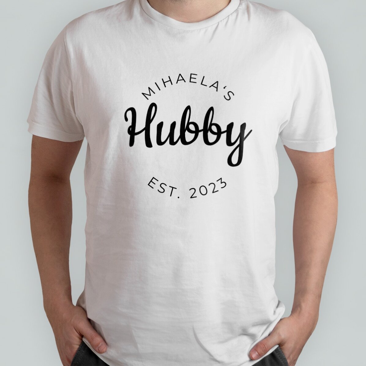 Camiseta de algodón personalizada con texto - Hubby & Wifey