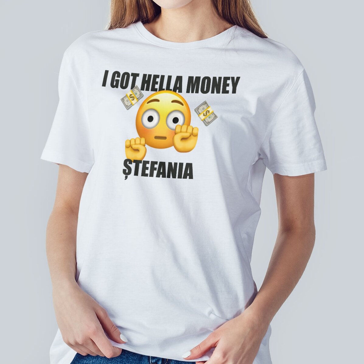 Camiseta de algodón personalizada con el texto «I got hella money»