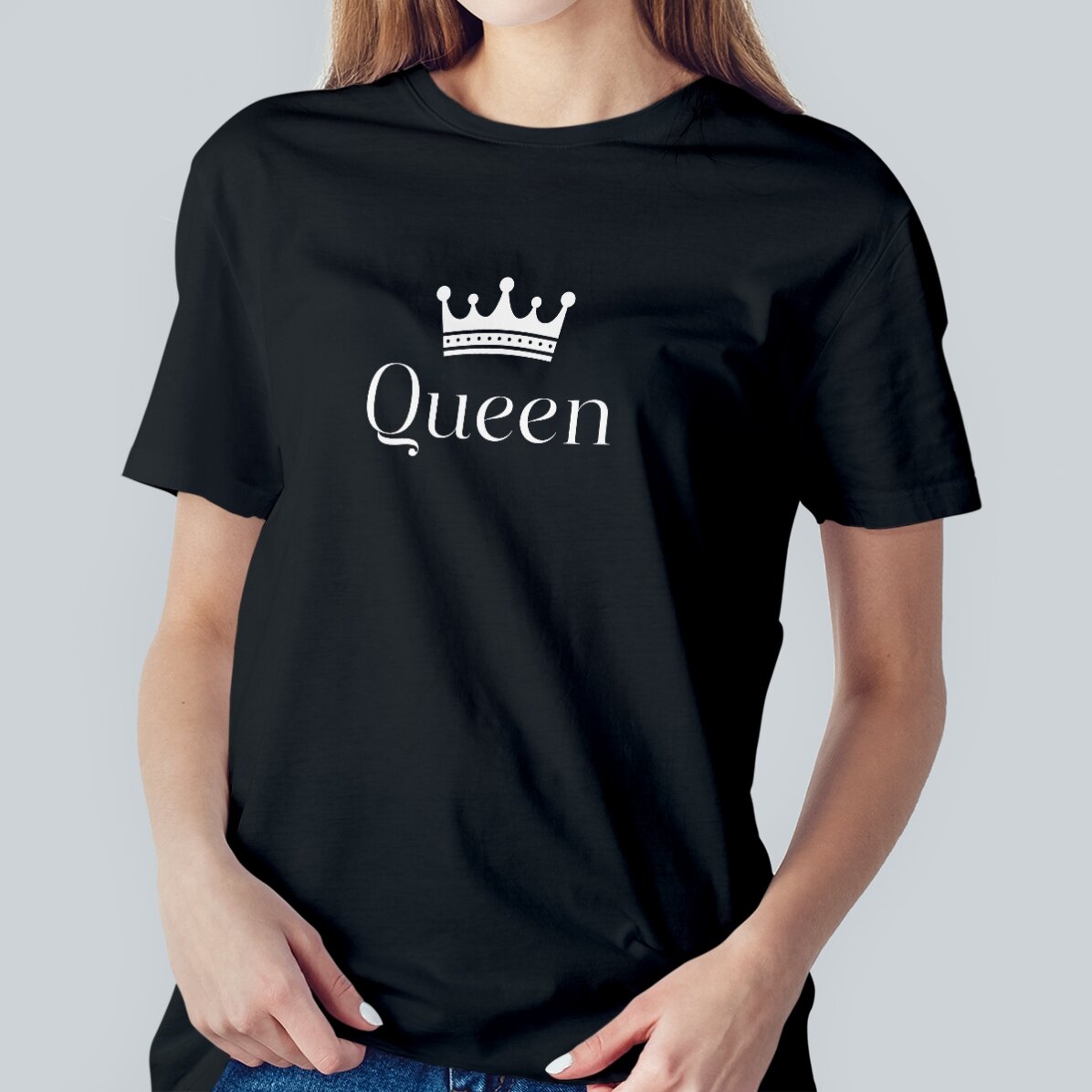 Camiseta de algodón personalizada con texto - King & Queen