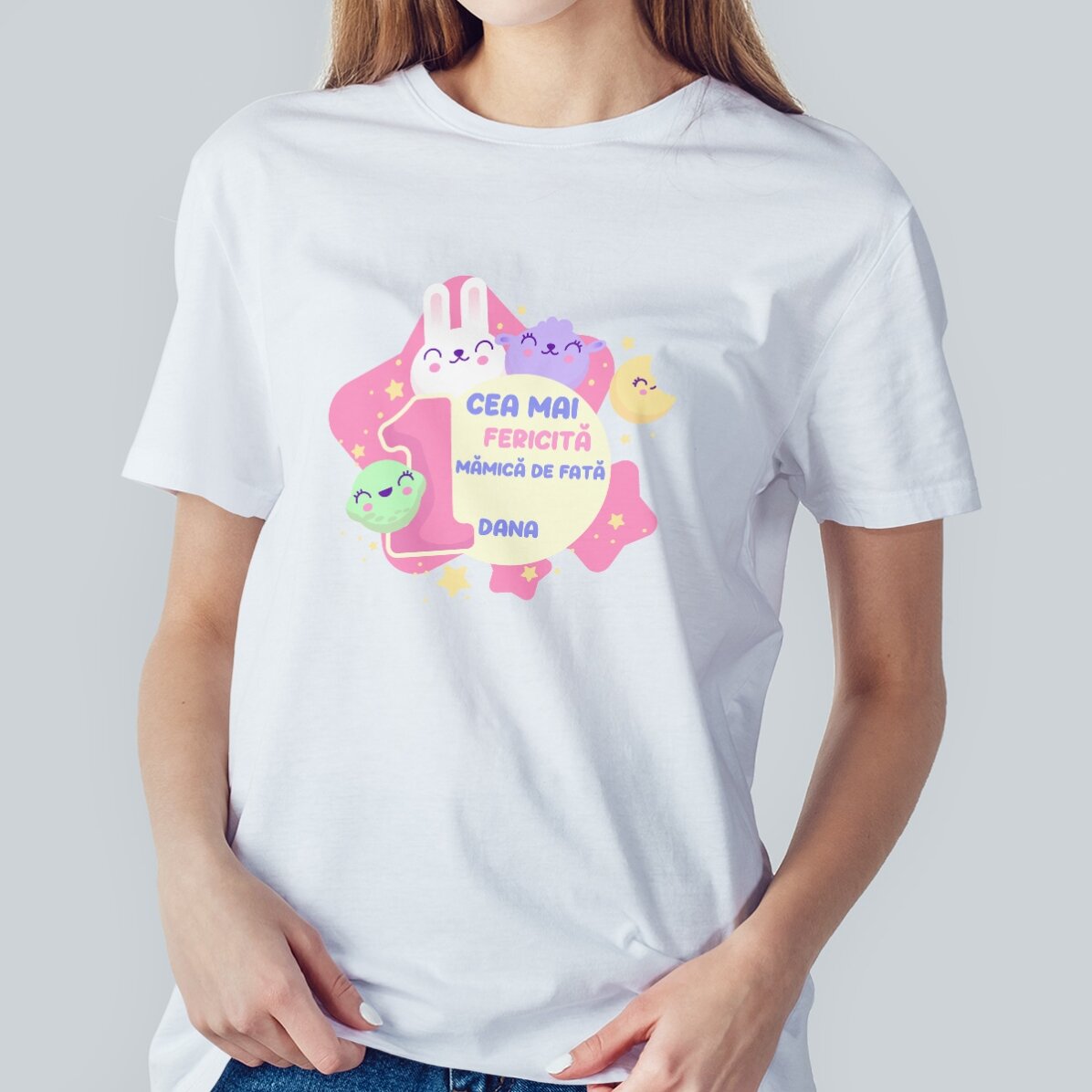 Camiseta de algodón personalizada con texto (modelo para niñas) - 1.º aniversario