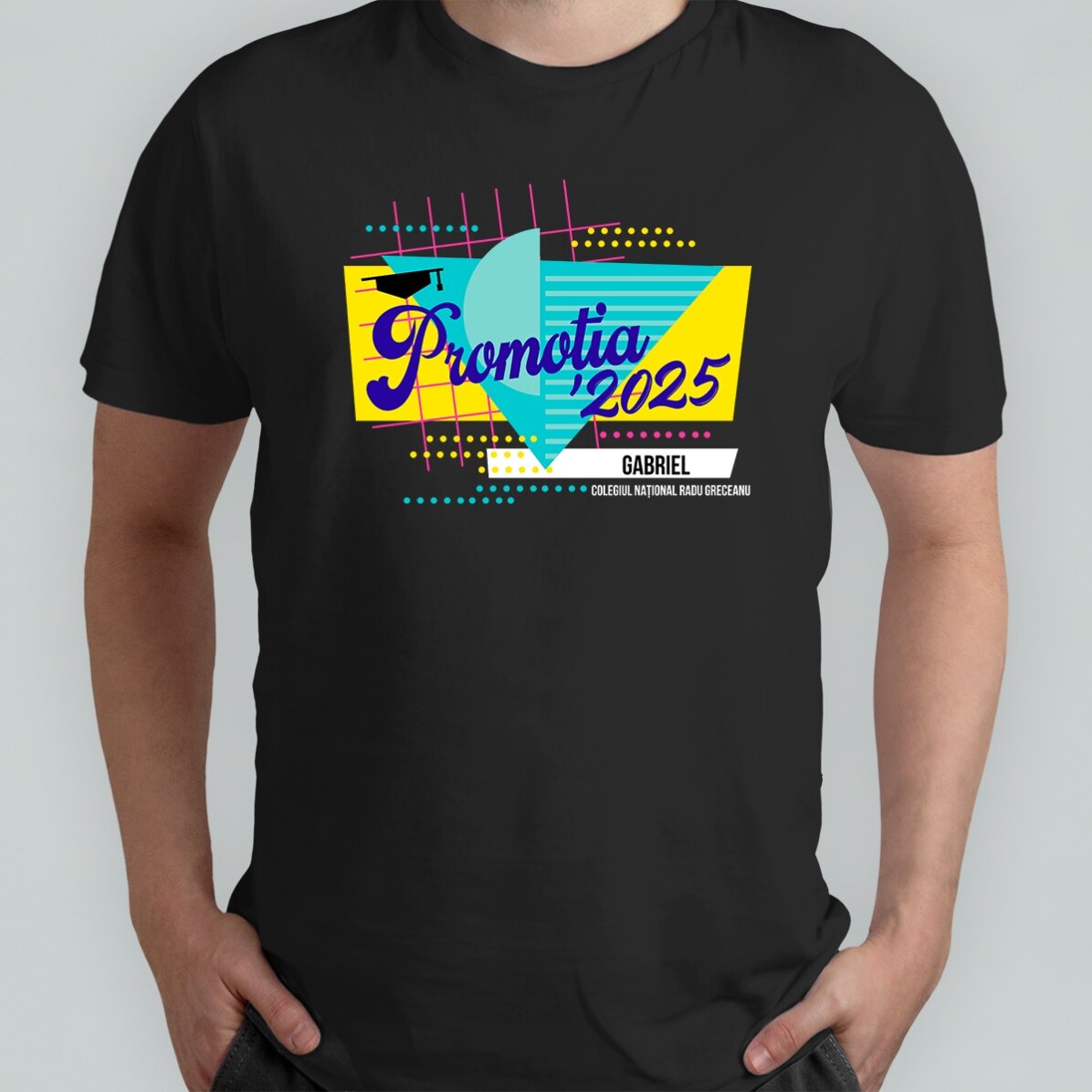 Personalised cotton T-shirt with text – Retro graduation design