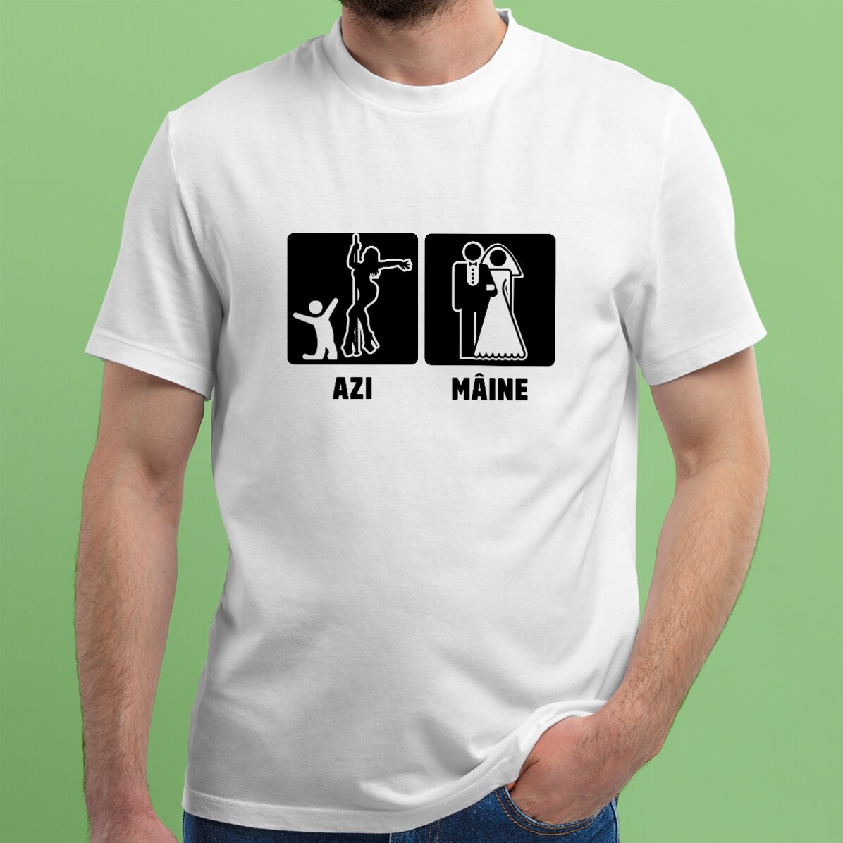Camiseta de algodón personalizada con un mensaje para la despedida de soltero - Hoy, mañana