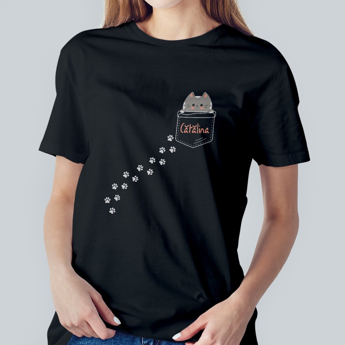 Camiseta de algodón personalizada con texto: «La gatita escondida»
