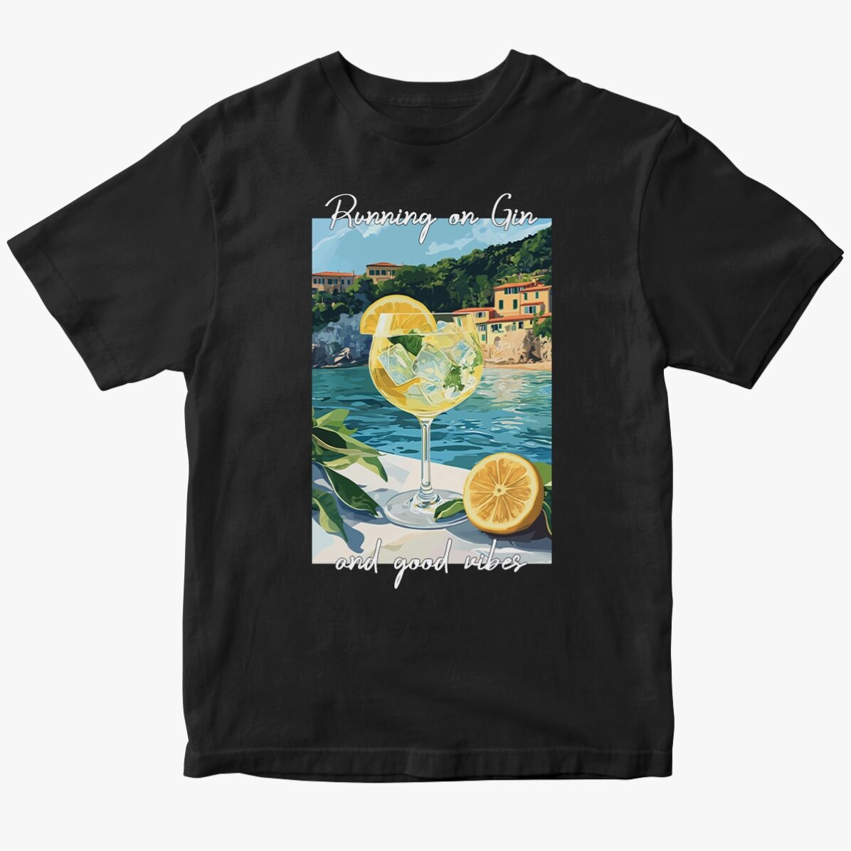 Camiseta de algodón personalizada con texto - Running on Gin