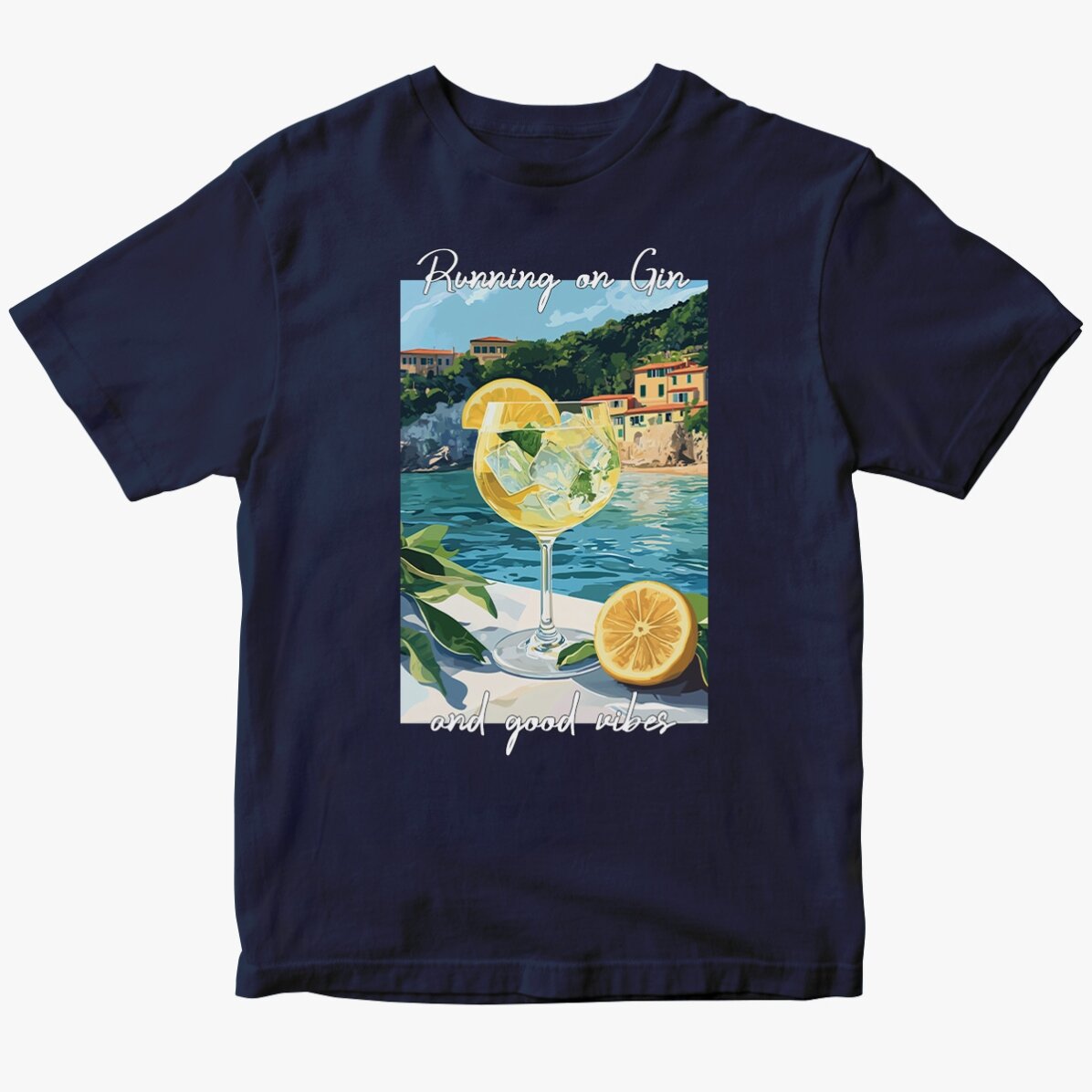Camiseta de algodón personalizada con texto - Running on Gin