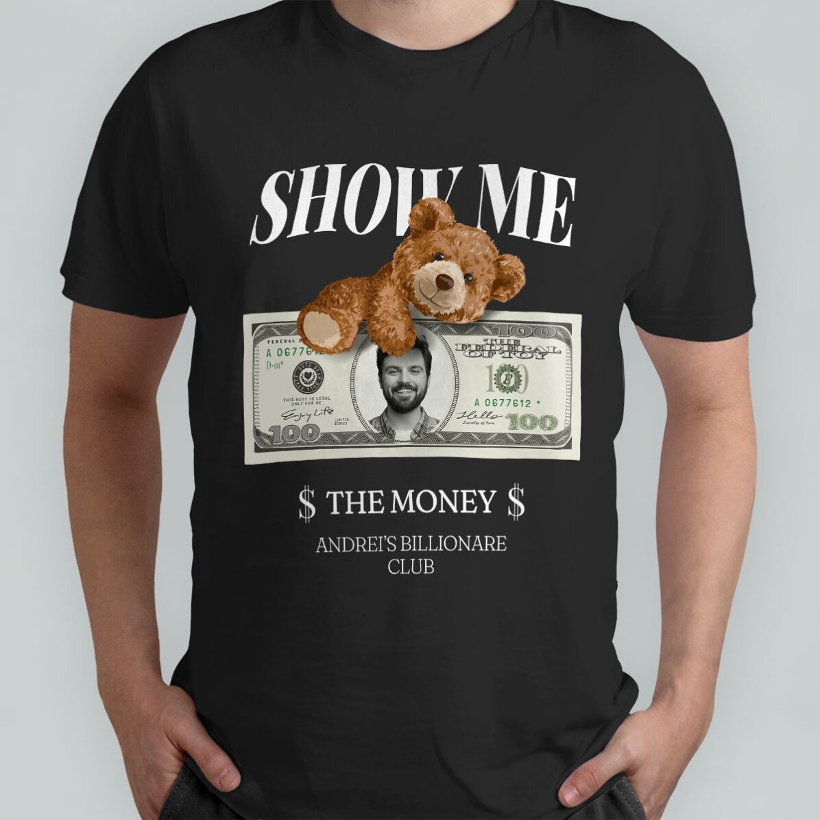 Camiseta de algodón personalizada con foto y texto - Show me the money