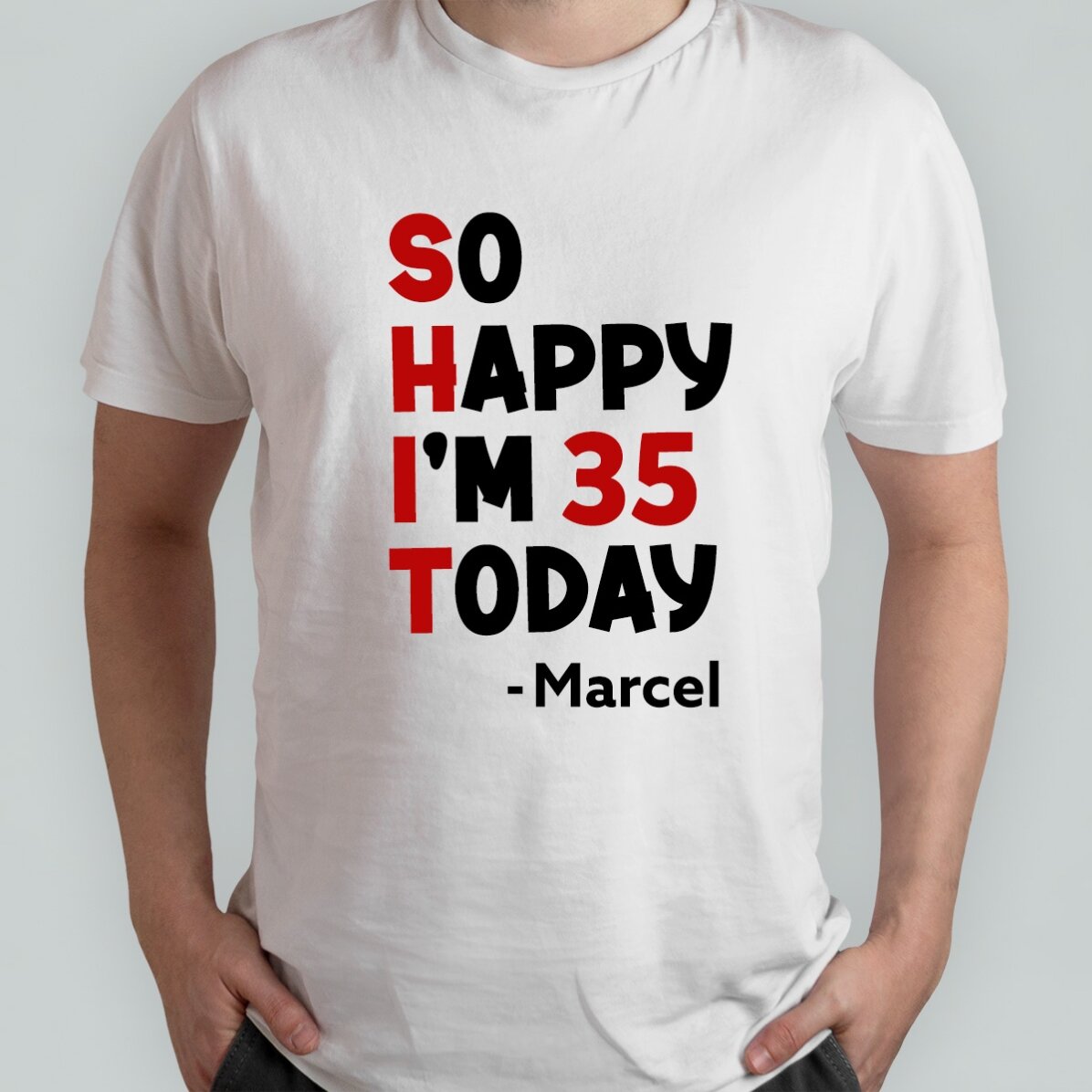 Camiseta de algodón personalizada con el texto «So happy»