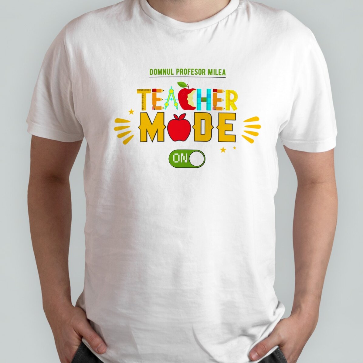 Camiseta de algodón personalizada con texto: «Teacher mode on»