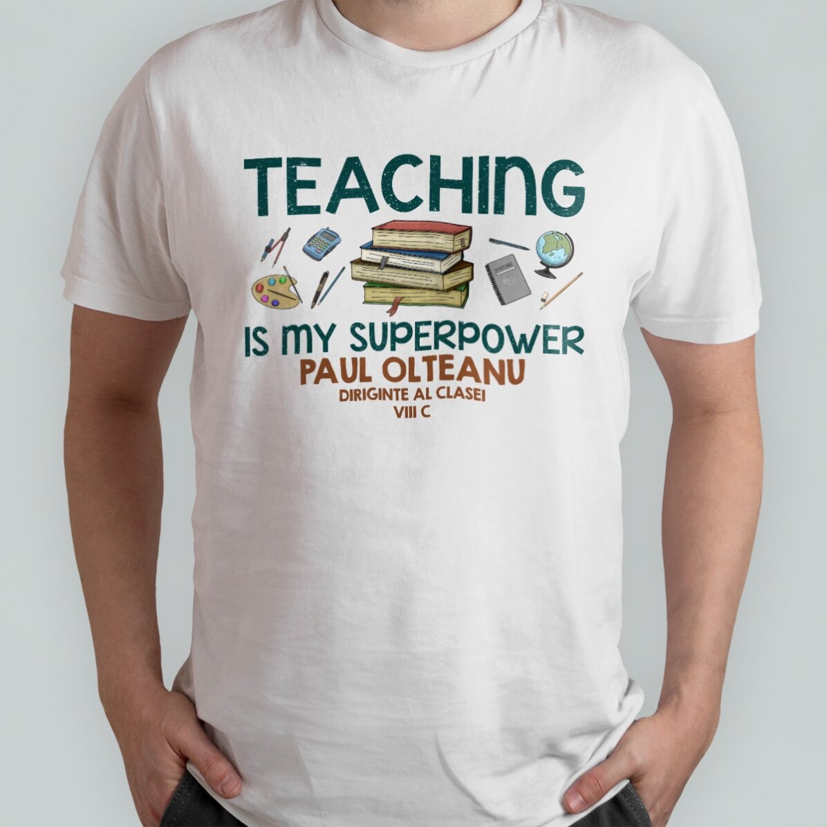 Camiseta de algodón personalizada con el texto: «Teaching is my superpower»