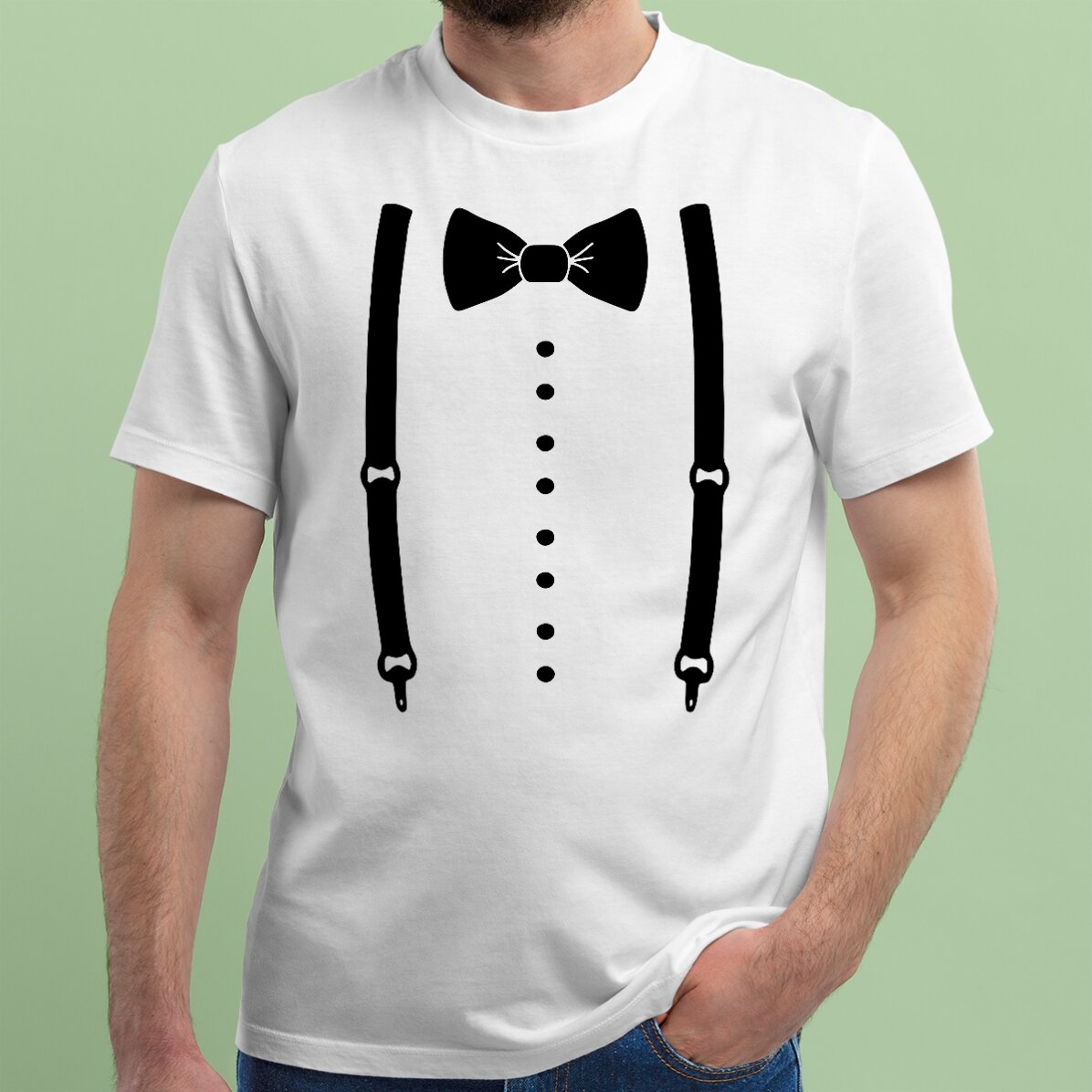 Camiseta de algodón personalizada para la despedida de soltero: tirantes y pajarita