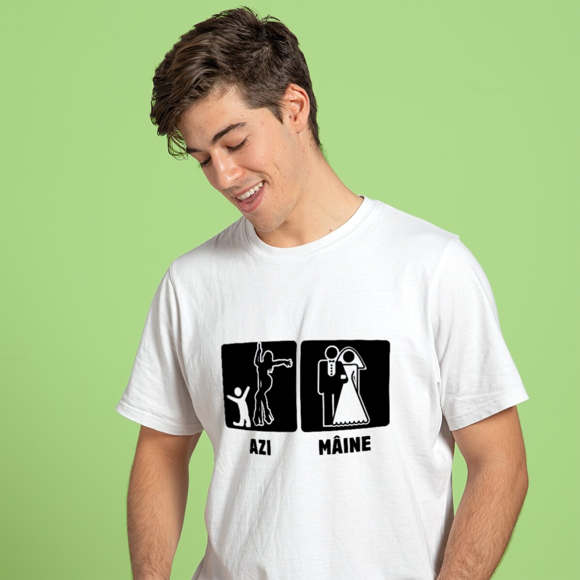Camiseta de algodón personalizada con un mensaje para la despedida de soltero - Hoy, mañana