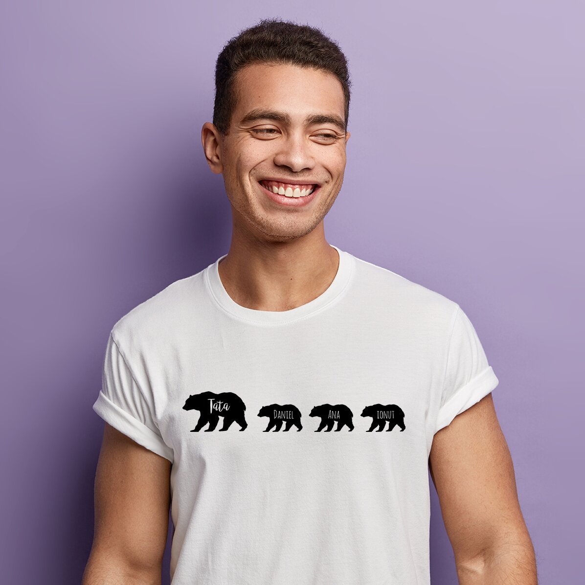 Camiseta personalizada con texto: «Un oso y tres oseznos»