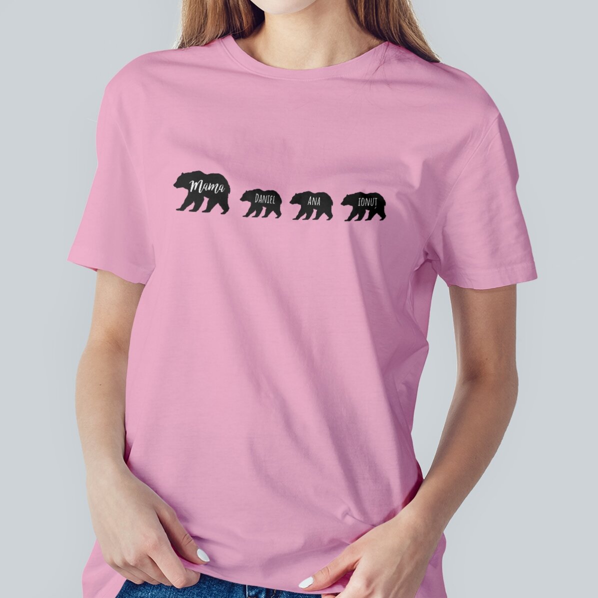 Camiseta personalizada con texto: «Un oso y tres oseznos»