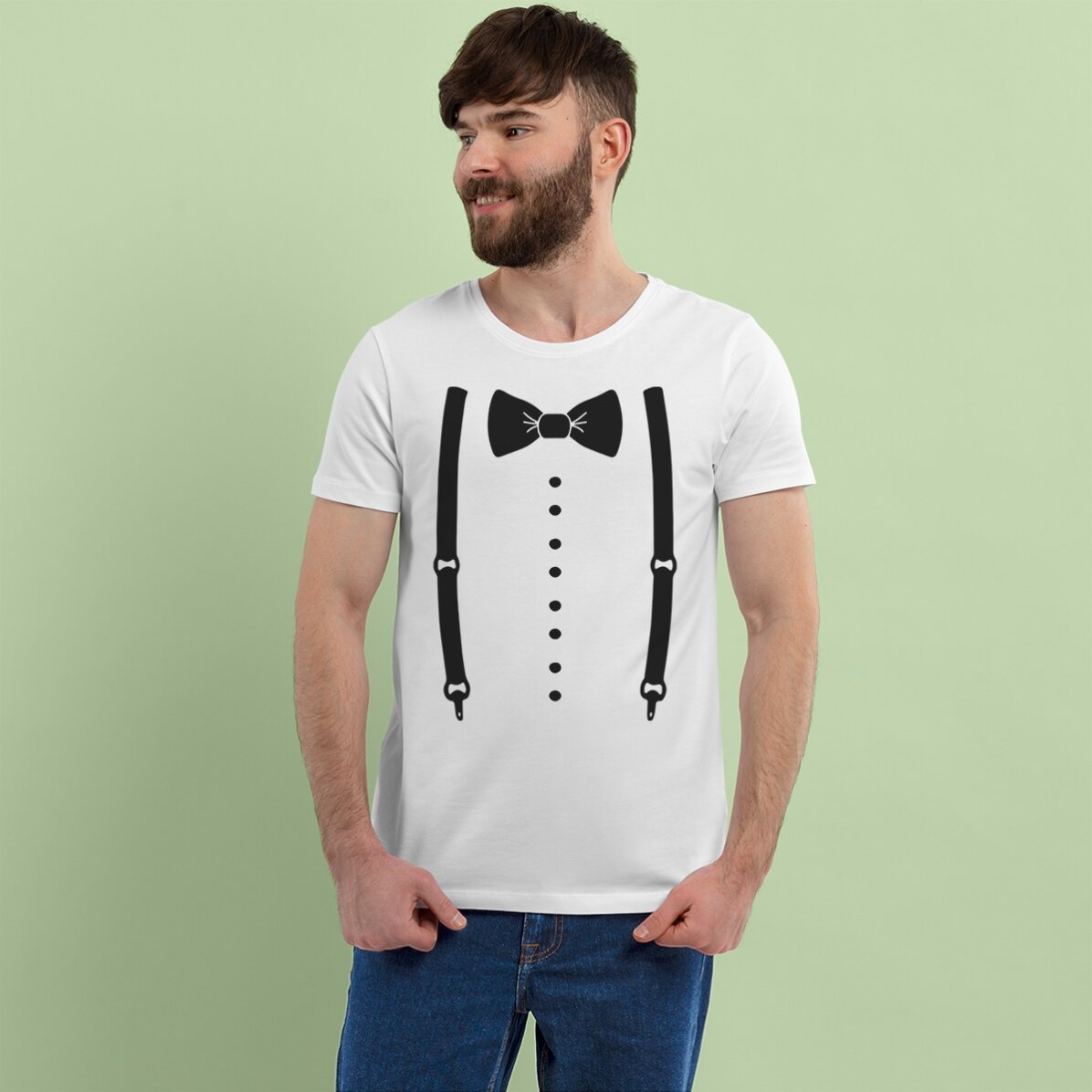 Camiseta de algodón personalizada para la despedida de soltero: tirantes y pajarita