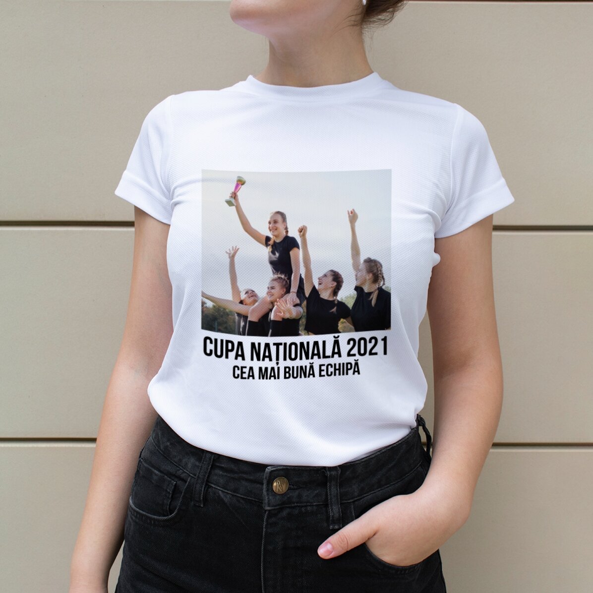 Personalised sports T-shirt with a photo and text