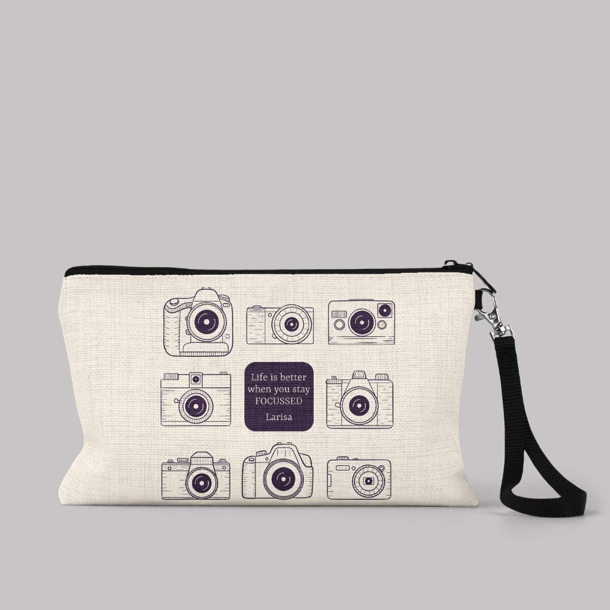 Estuche de accesorios personalizado con texto para fotógrafos