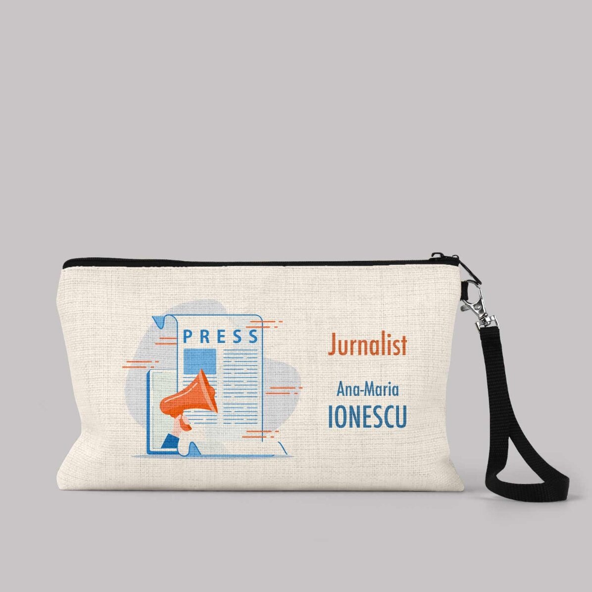 Estuche de accesorios personalizado con texto para periodistas
