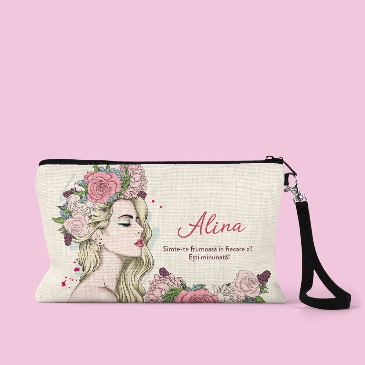 Estuche de maquillaje personalizado con texto - Floral beauty