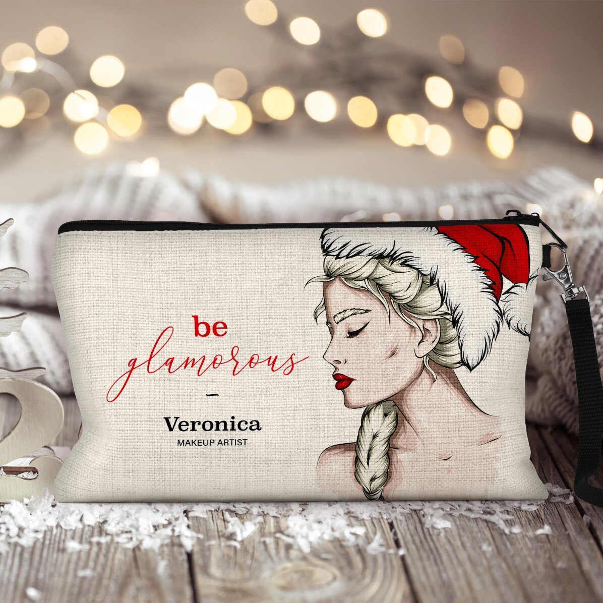Set de maquillaje personalizado con el texto «Glamorous Christmas»