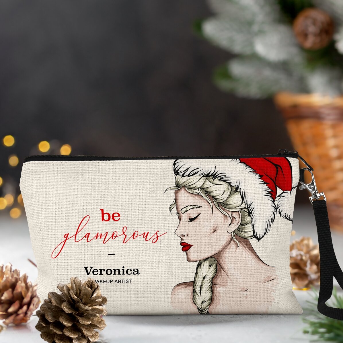 Set de maquillaje personalizado con el texto «Glamorous Christmas»