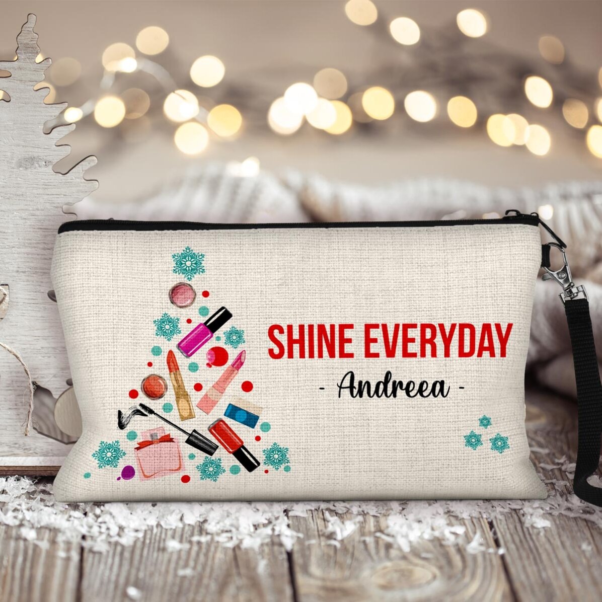 Set de maquillaje personalizado con mensaje navideño