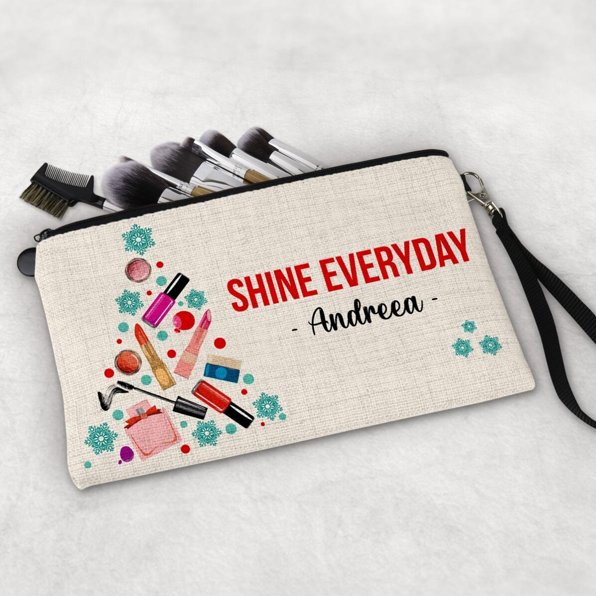 Set de maquillaje personalizado con mensaje navideño