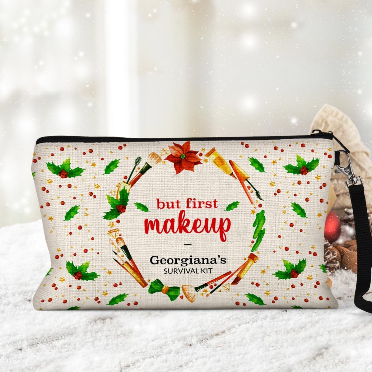Estuche de maquillaje personalizado con la inscripción «Survival Kit»