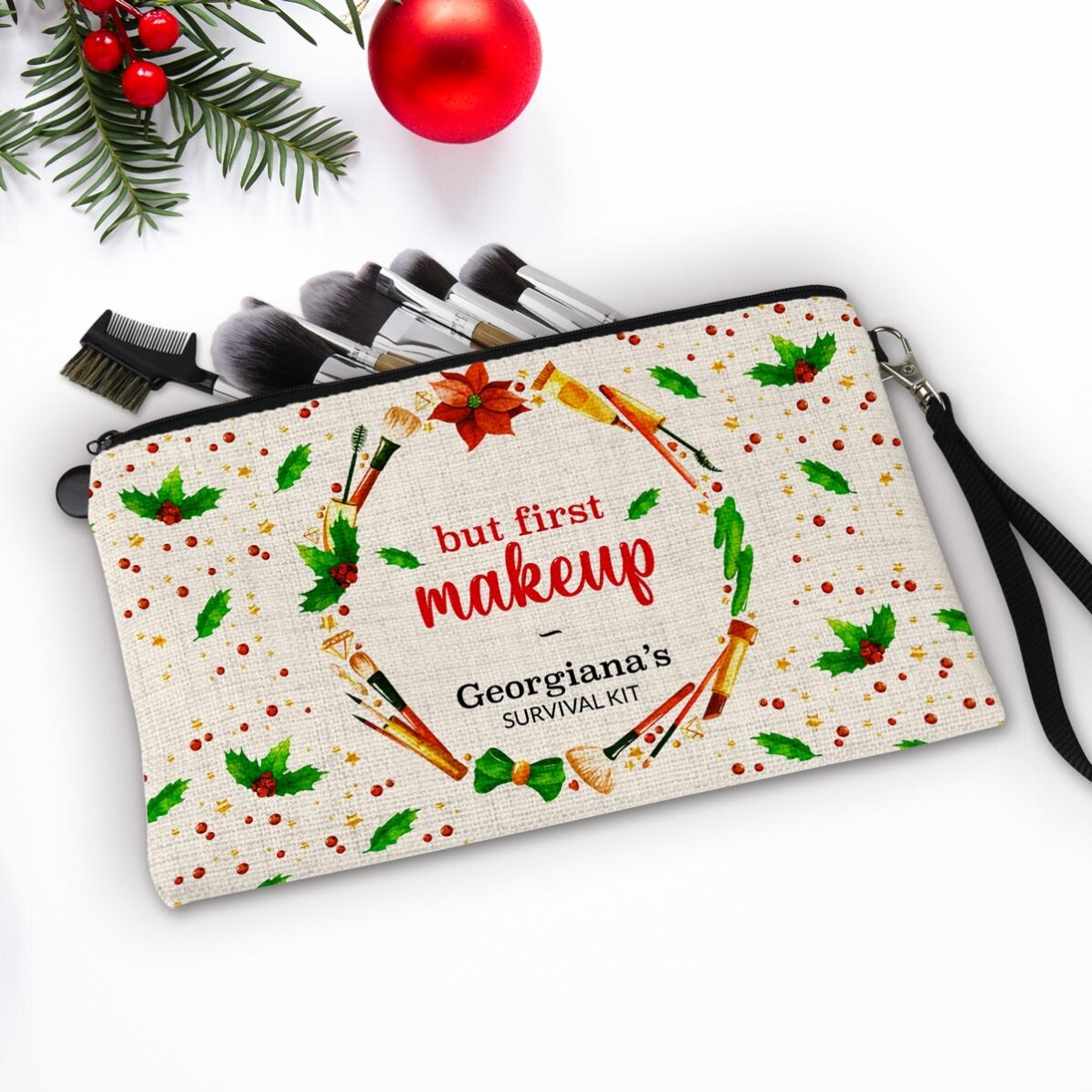 Estuche de maquillaje personalizado con la inscripción «Survival Kit»