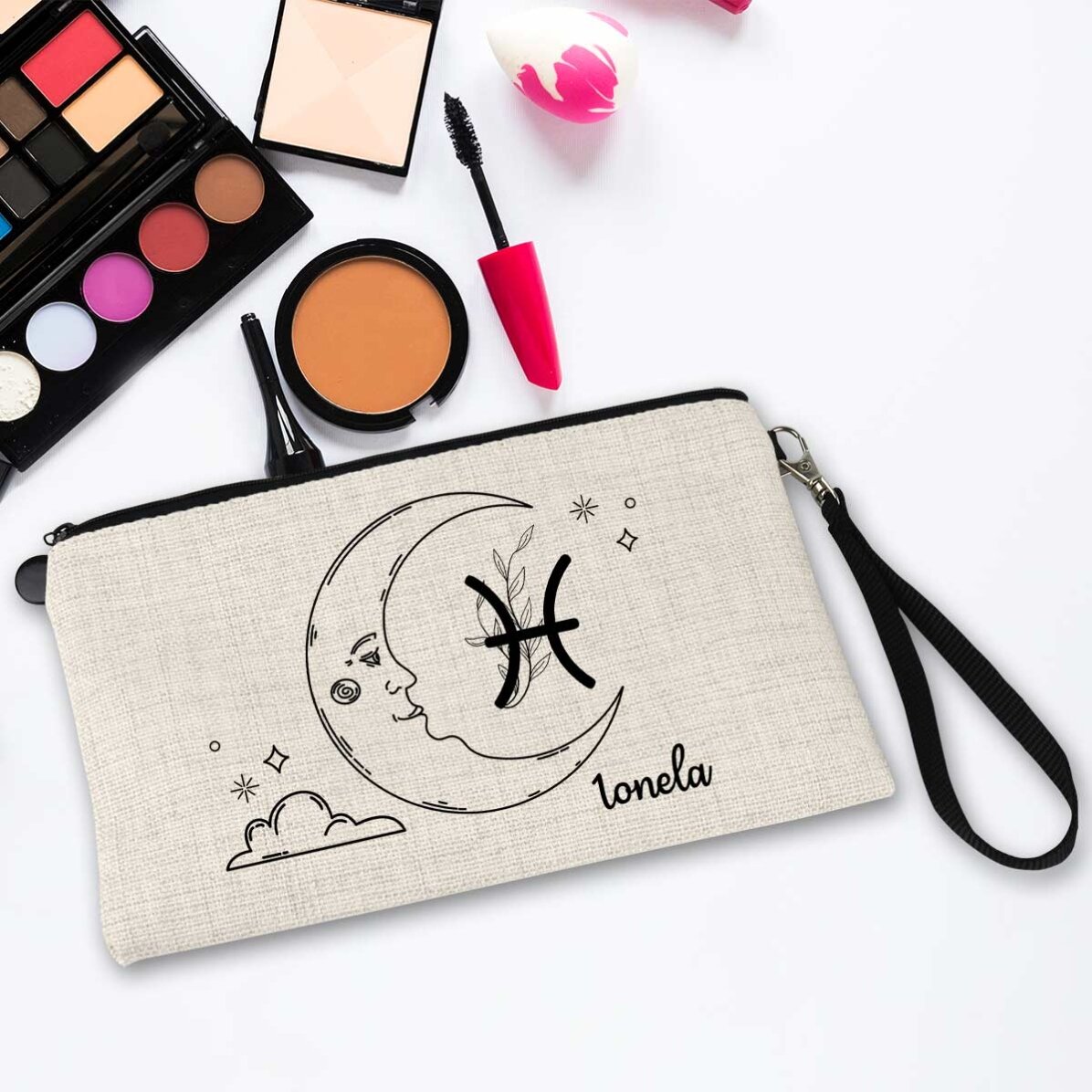 Estuche de maquillaje personalizado con texto: Signo de Piscis