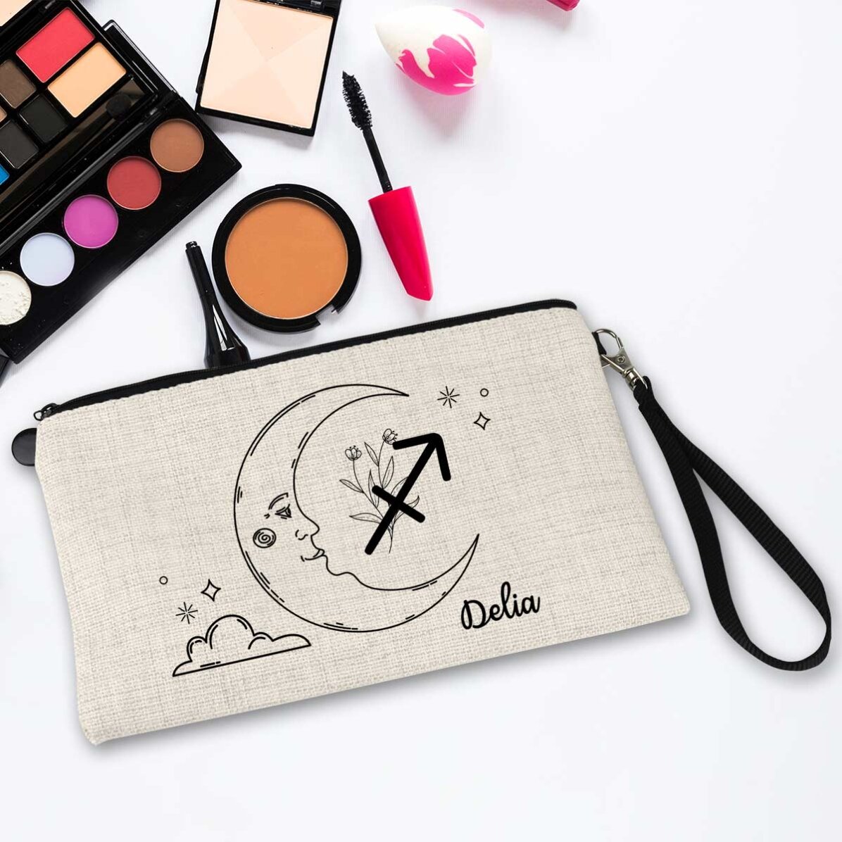 Set de maquillaje personalizado con texto: el signo de Sagitario