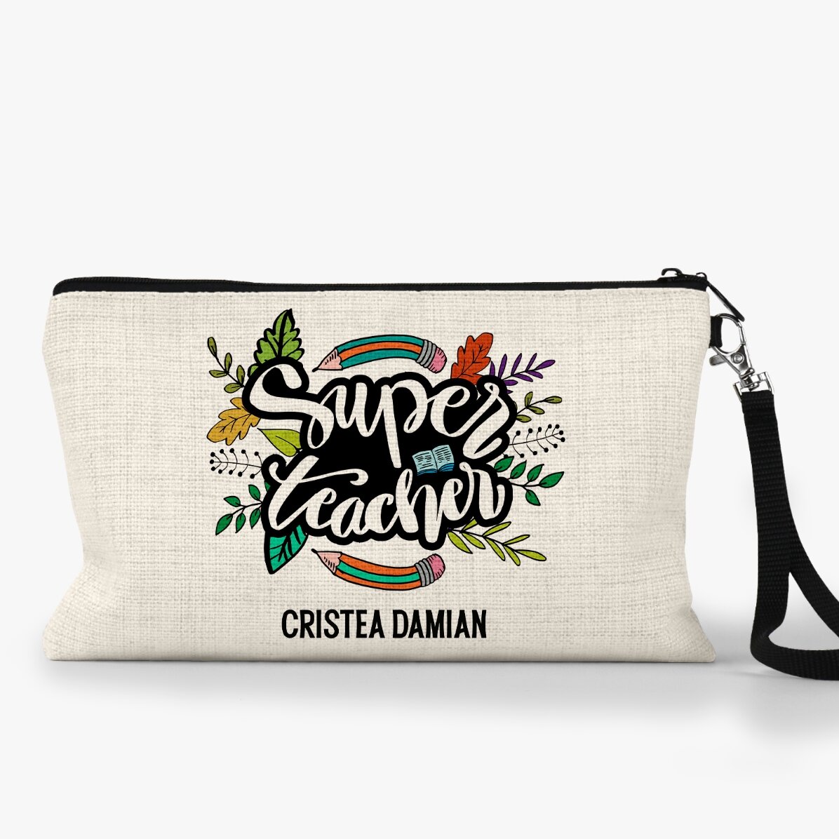 Estuche para niños personalizado con texto: «Super teacher»