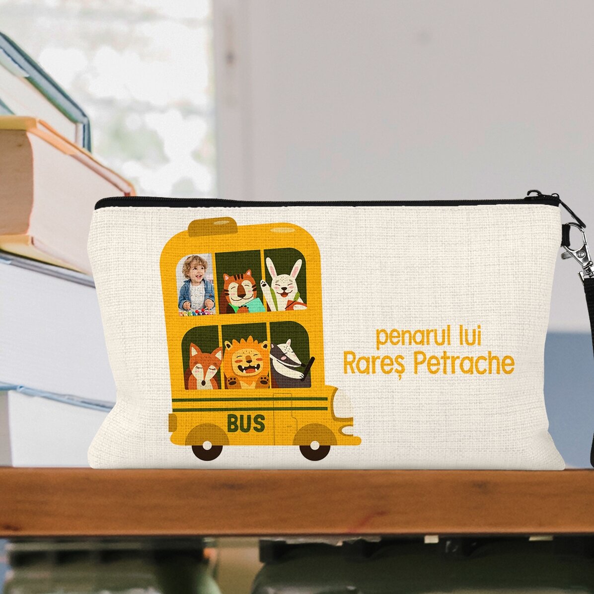 Estuche escolar personalizado con foto y texto - Autobús