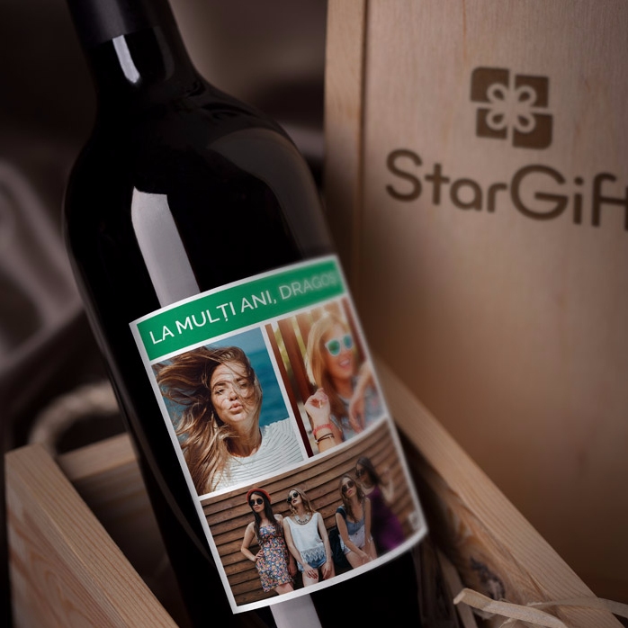 Vino personalizado con 3 fotos y un texto