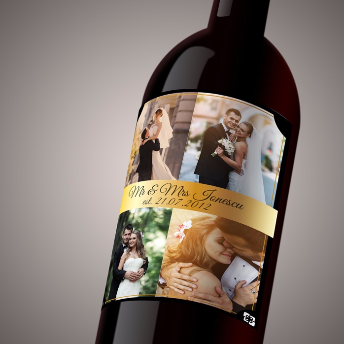 Vino personalizado con 4 fotos para una pareja