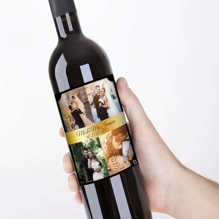 Vino personalizado con 4 fotos para una pareja