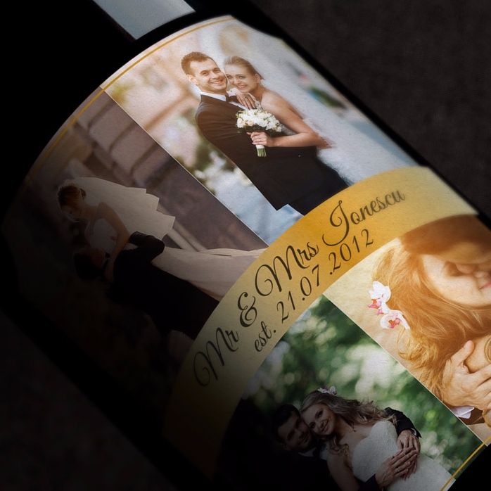 Vino personalizado con 4 fotos para una pareja