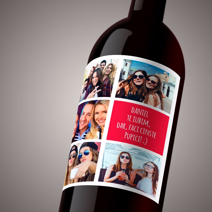 Vino personalizado con 5 fotos y texto