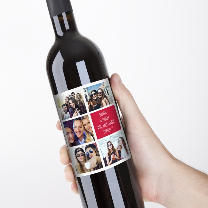 Vino personalizado con 5 fotos y texto