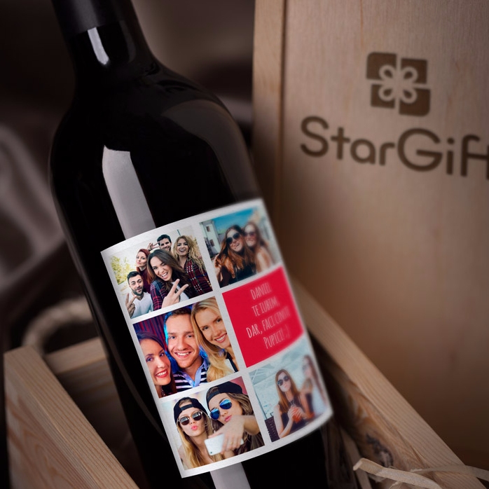 Vino personalizado con 5 fotos y texto