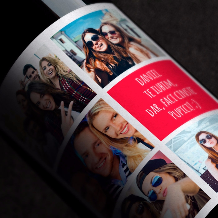 Vino personalizado con 5 fotos y texto
