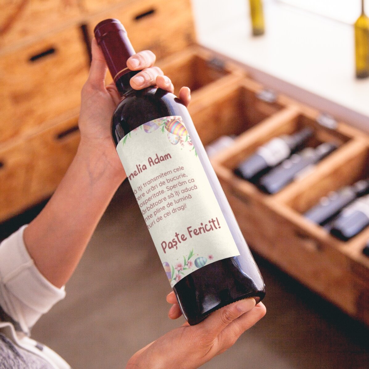 Vino personalizado con logotipo y mensaje - Huevos de Pascua