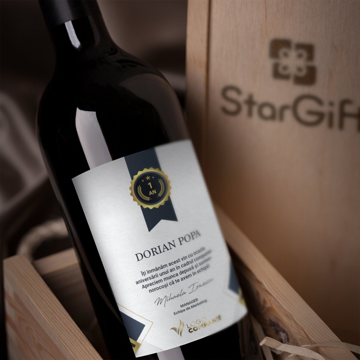 Vino personalizado con logotipo y texto - Agradecimiento a los empleados