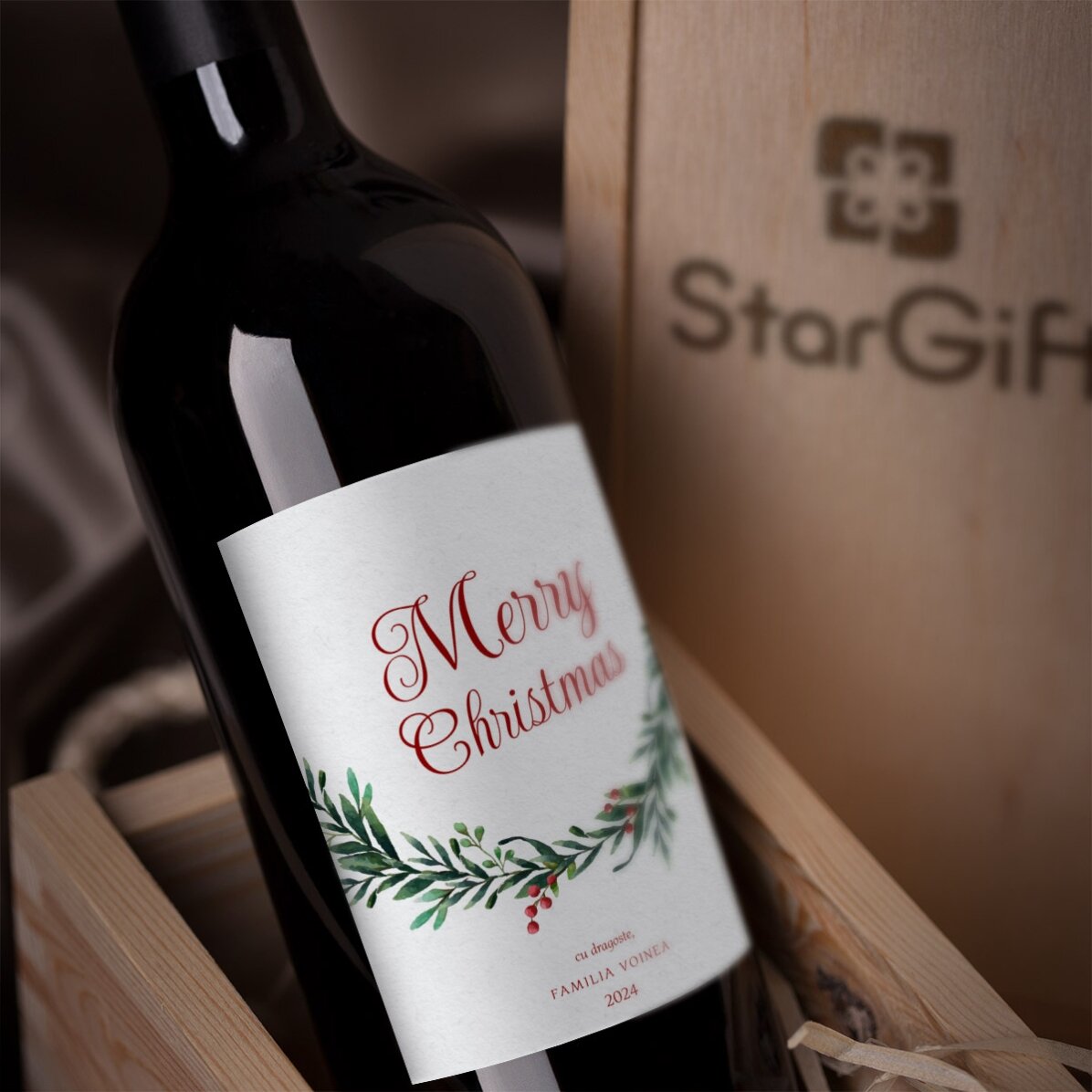 Vino personalizado con un mensaje de Caciun - Con cariño