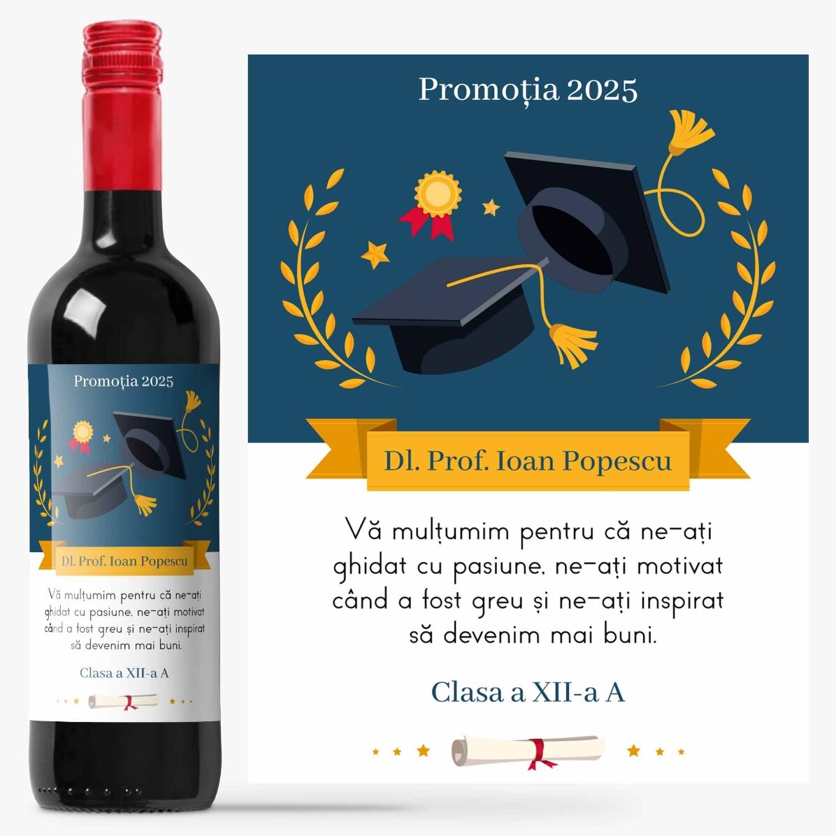Vino personalizado con un mensaje para el profesor: ¡Gracias!