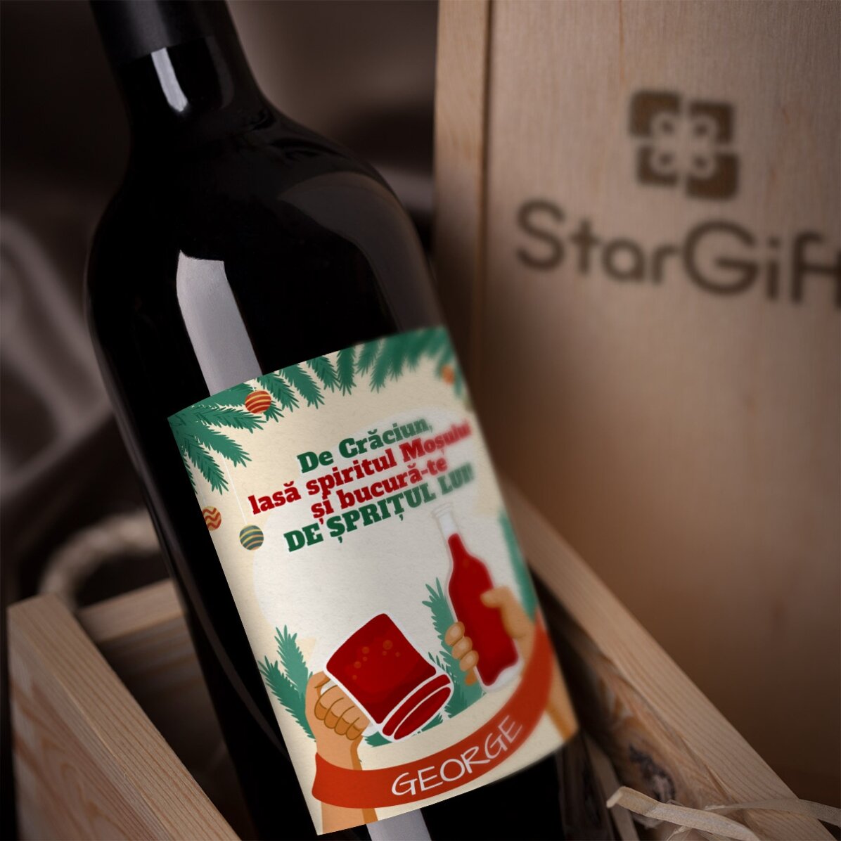Vino personalizado con mensaje - El espíritu de Papá Noel