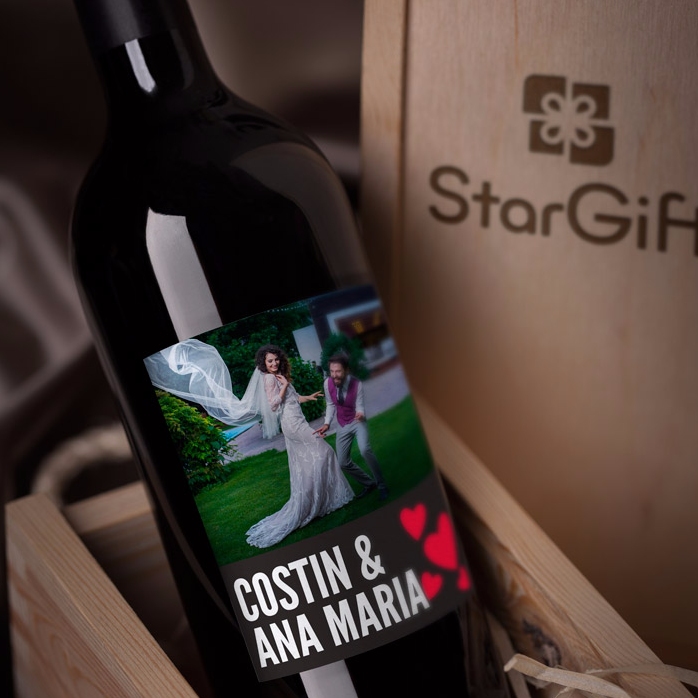 Vino personalizado con una foto para una pareja
