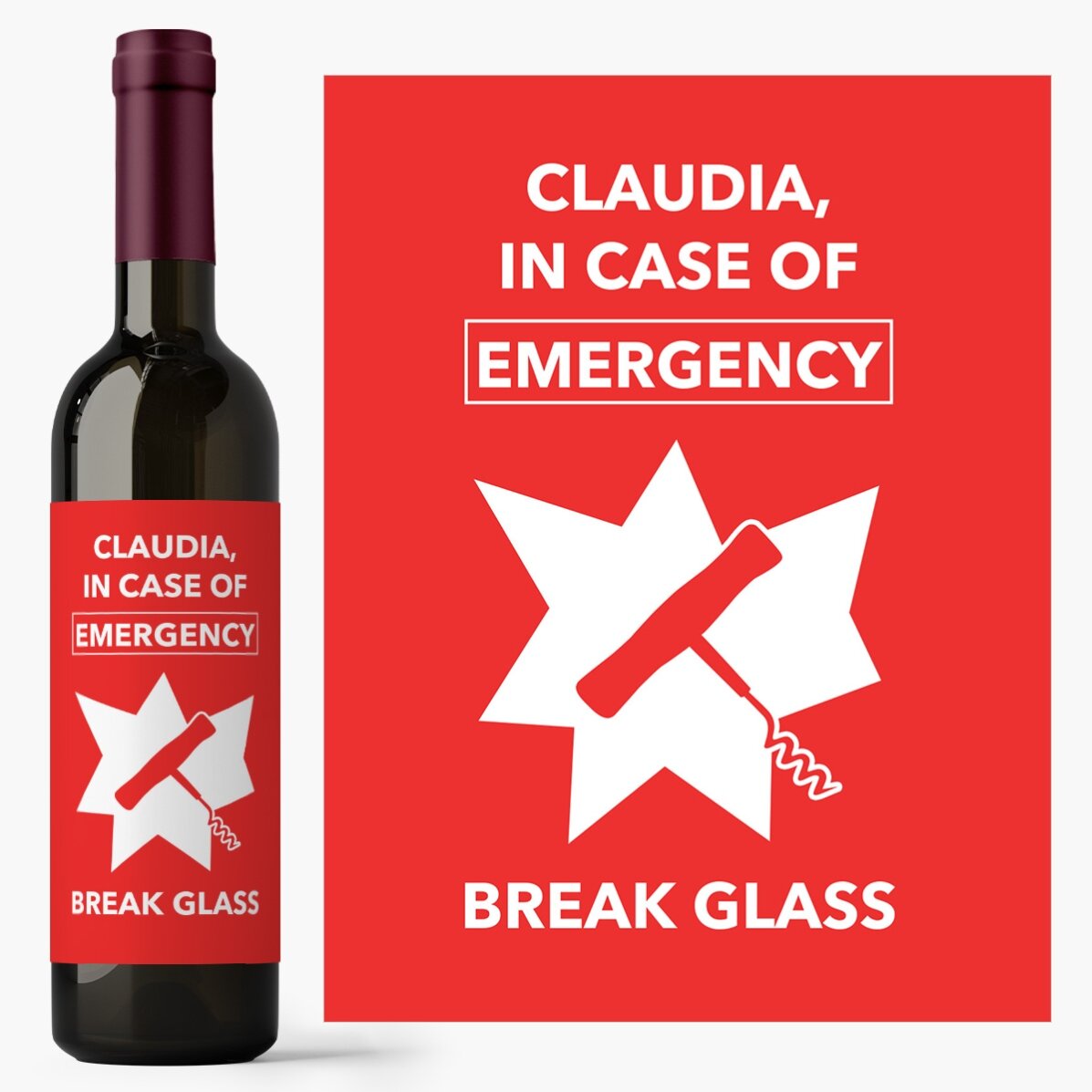 Vino personalizado con texto: «Emergency»